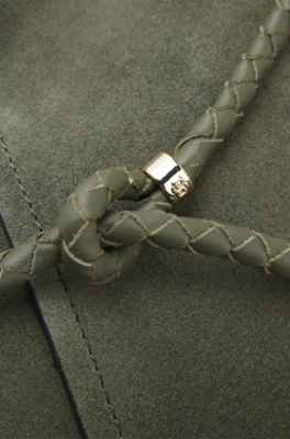 BOSS Revers tote bag in suede with braided belt, Dark Green