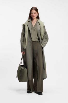 BOSS Revers tote bag in suede with braided belt, Dark Green