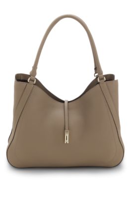 Leather tote bag with gold-tone hardware, Brown
