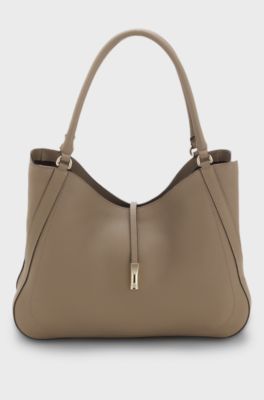 Leather tote bag with gold-tone hardware, Brown