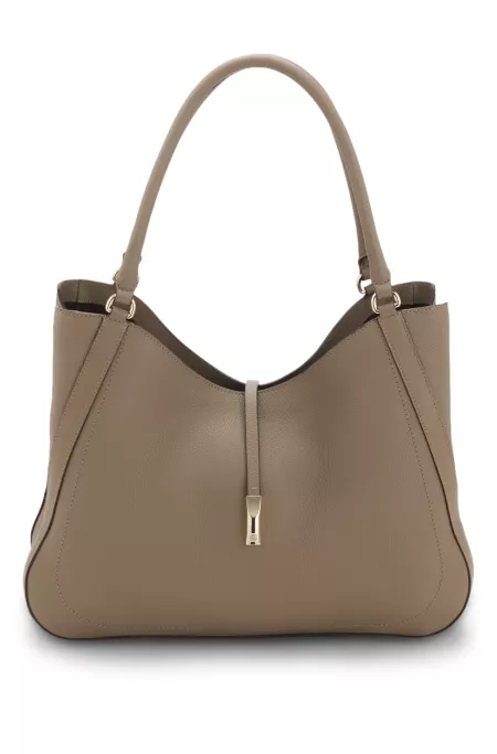 Leather tote bag with gold-tone hardware