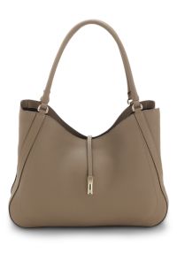 Leather tote bag with gold-tone hardware, Brown