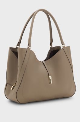 Leather tote bag with gold-tone hardware, Brown
