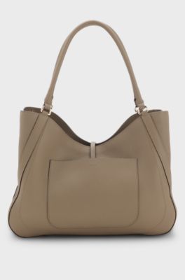 Leather tote bag with gold-tone hardware, Brown