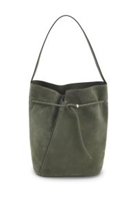BOSS Revers bucket bag in suede with braided belt, Dark Green