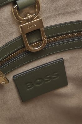 BOSS Revers bucket bag in suede with braided belt, Dark Green