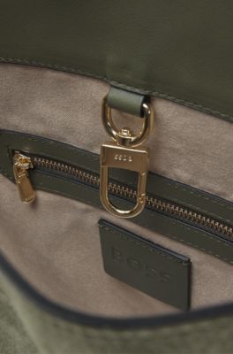 BOSS Revers bucket bag in suede with braided belt, Dark Green