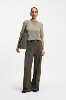 BOSS Revers bucket bag in suede with braided belt, Dark Green