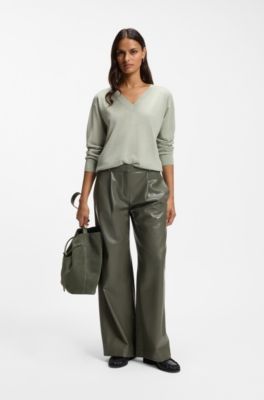BOSS Revers bucket bag in suede with braided belt, Dark Green