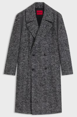Double-breasted coat in a virgin wool blend, Grey Patterned