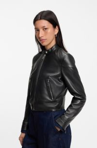 Giubbotto regular fit in nappa, Nero