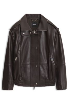 Aviator-style short trench in nappa leather, Dark Brown