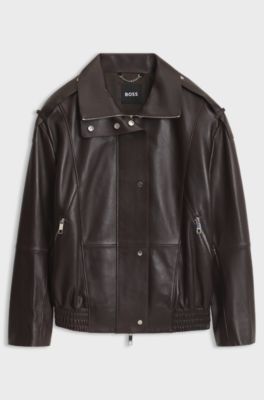 Aviator-style short trench in nappa leather, Dark Brown