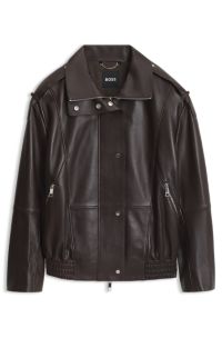 Aviator-style short trench in nappa leather, Dark Brown
