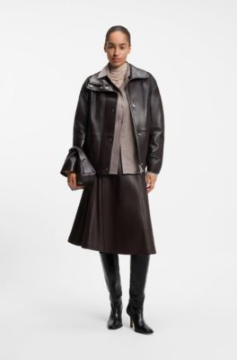 Aviator-style short trench in nappa leather, Dark Brown