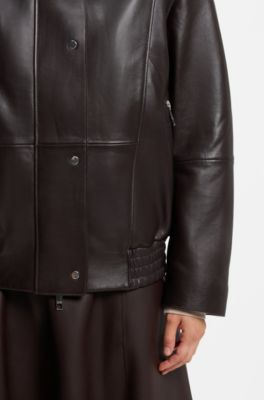 Aviator-style short trench in nappa leather, Dark Brown
