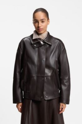 Aviator-style short trench in nappa leather, Dark Brown