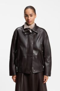 Aviator-style short trench in nappa leather, Dark Brown