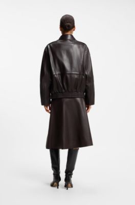 Aviator-style short trench in nappa leather, Dark Brown