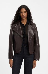 Oversize-fit nappa leather jacket with belt, Brown