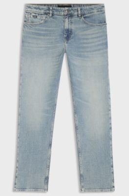 Straight-fit jeans in blue stretch denim, Light Blue
