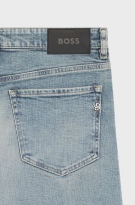 Jeans straight fit in denim elasticizzato blu, Celeste