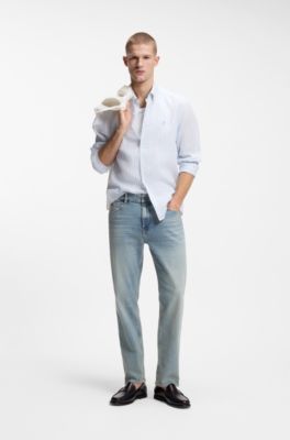 Jeans straight fit in denim elasticizzato blu, Celeste