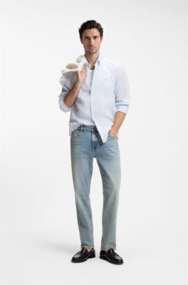 Straight-fit jeans in blue stretch denim, Light Blue