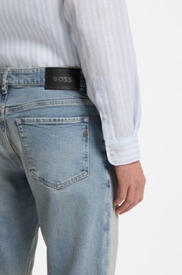 Jeans straight fit in denim elasticizzato blu, Celeste