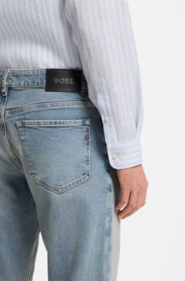 Straight-fit jeans in blue stretch denim, Light Blue