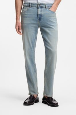 Straight-fit jeans in blue stretch denim, Light Blue
