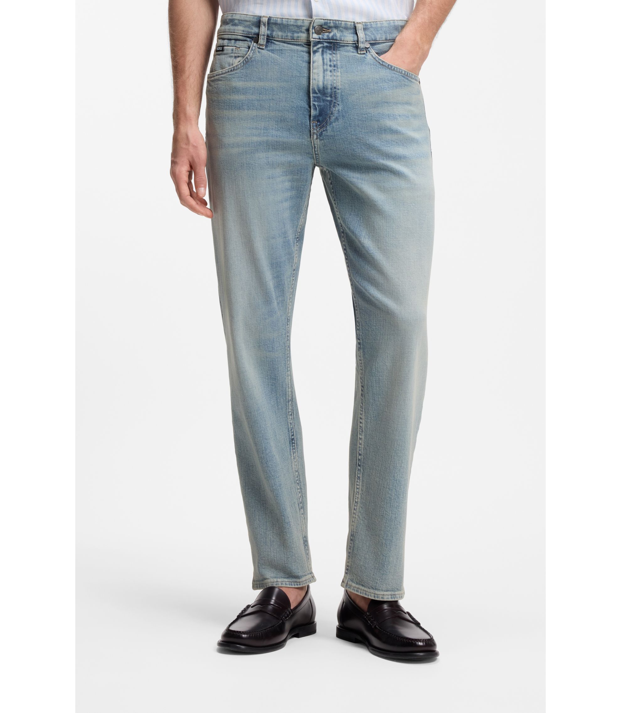 Straight-Fit Jeans aus blauem Stretch-Denim