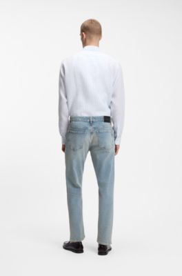 Jeans straight fit in denim elasticizzato blu, Celeste