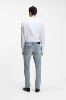 Straight-fit jeans in blue stretch denim, Light Blue