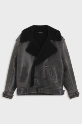 HUGO x entire studios relaxed-fit leather jacket, Black