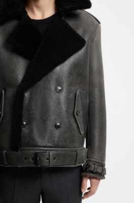 HUGO x entire studios relaxed-fit leather jacket, Black