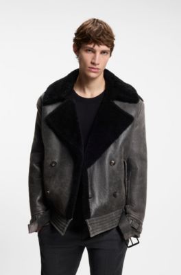 HUGO x entire studios relaxed-fit leather jacket, Black