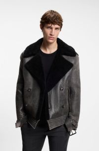 HUGO x entire studios relaxed-fit leather jacket, Black