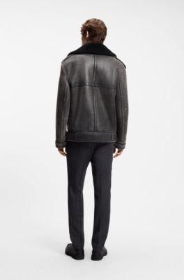 HUGO x entire studios relaxed-fit leather jacket, Black