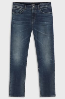 Jeans straight fit in denim elasticizzato blu scuro, Blu scuro