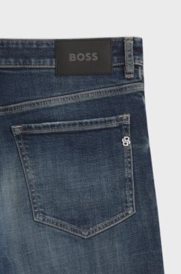 Jeans straight fit in denim elasticizzato blu scuro, Blu scuro