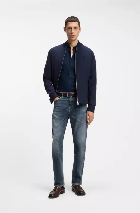 Straight-fit jeans in dark-blue stretch denim