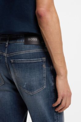 Jeans straight fit in denim elasticizzato blu scuro, Blu scuro