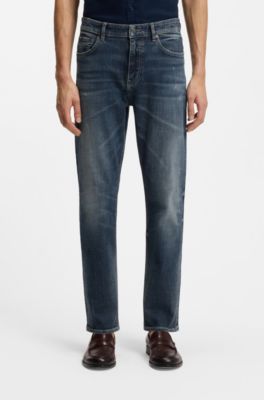 Jeans straight fit in denim elasticizzato blu scuro, Blu scuro