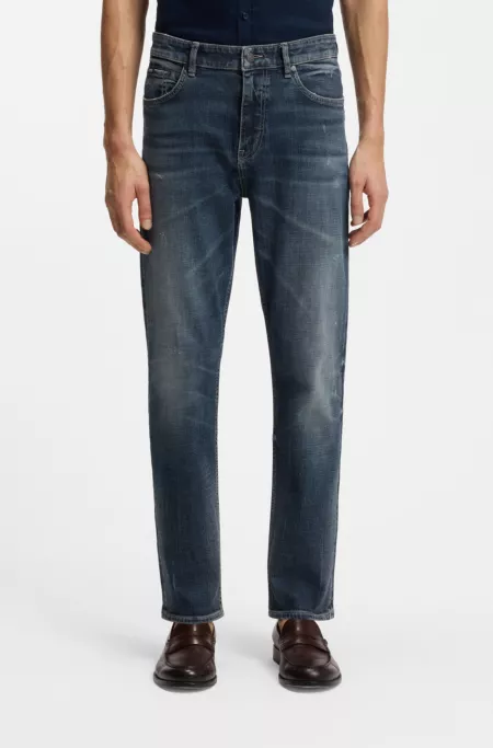Straight-fit jeans in dark-blue stretch denim