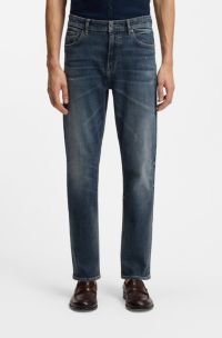 Jean droit en denim stretch bleu fonc&eacute;, Bleu fonc&eacute;