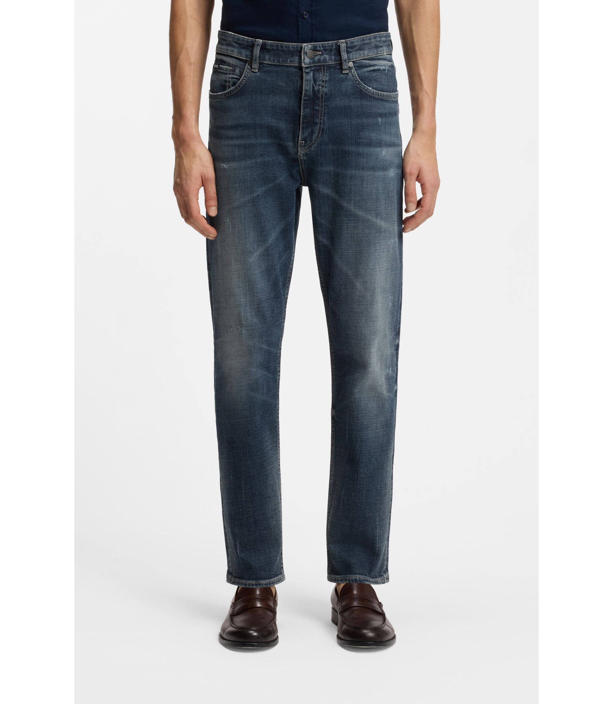 Straight-Fit Jeans aus dunkelblauem Stretch-Denim