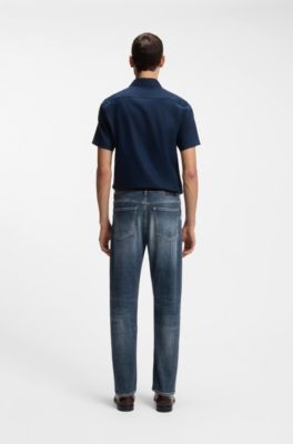 Jeans straight fit in denim elasticizzato blu scuro, Blu scuro