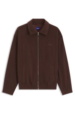 Oversized-fit corduroy jacket with script logo, Brown