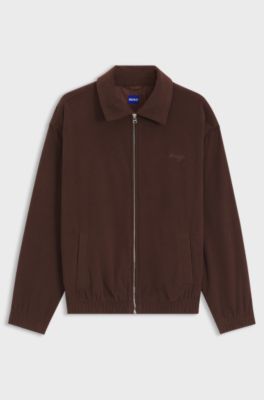 Oversized-fit corduroy jacket with script logo, Brown